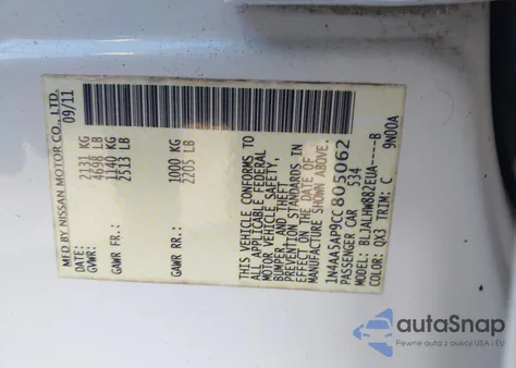 2012 Nissan Maxima 3.5 Sv z USA, uszkodzony, nr VIN 1N4AA5AP9CC805062